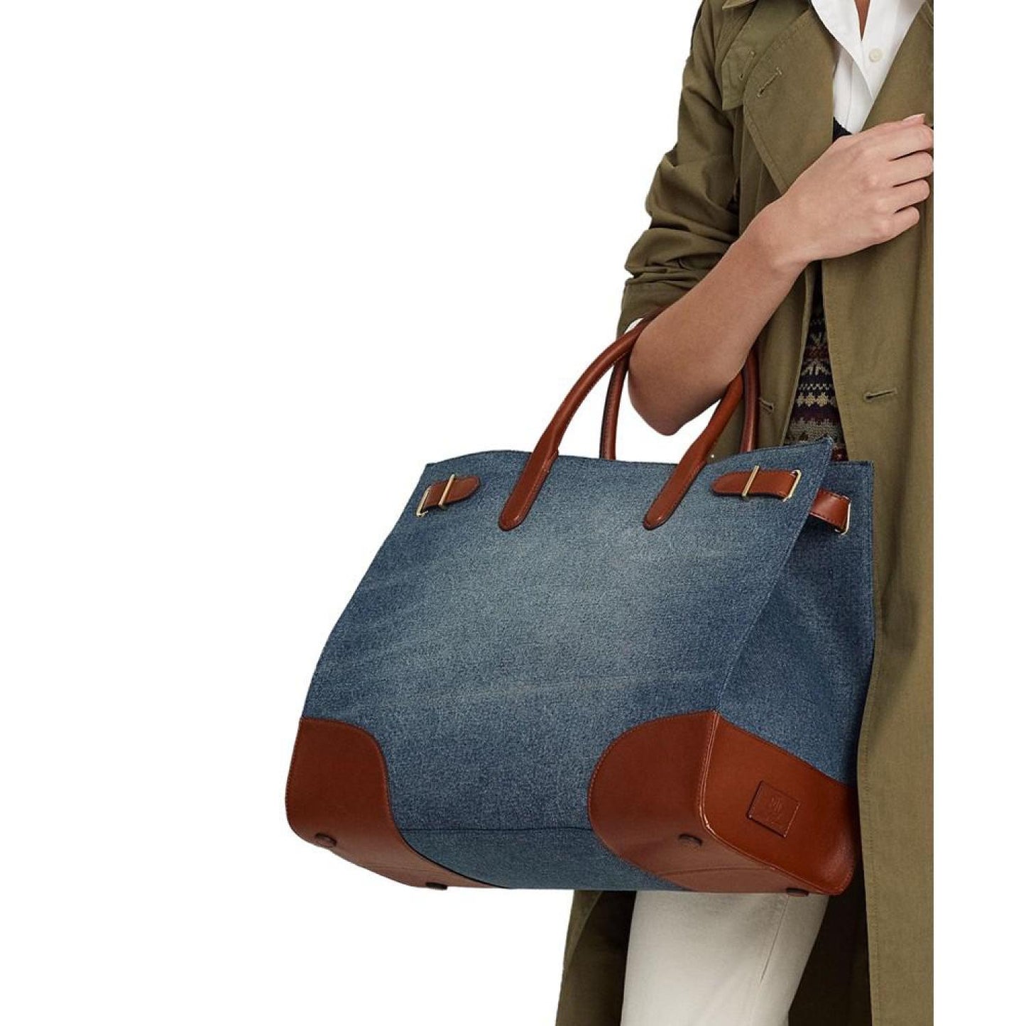 Devyn Denim with Leather Trim Large Tote Bag