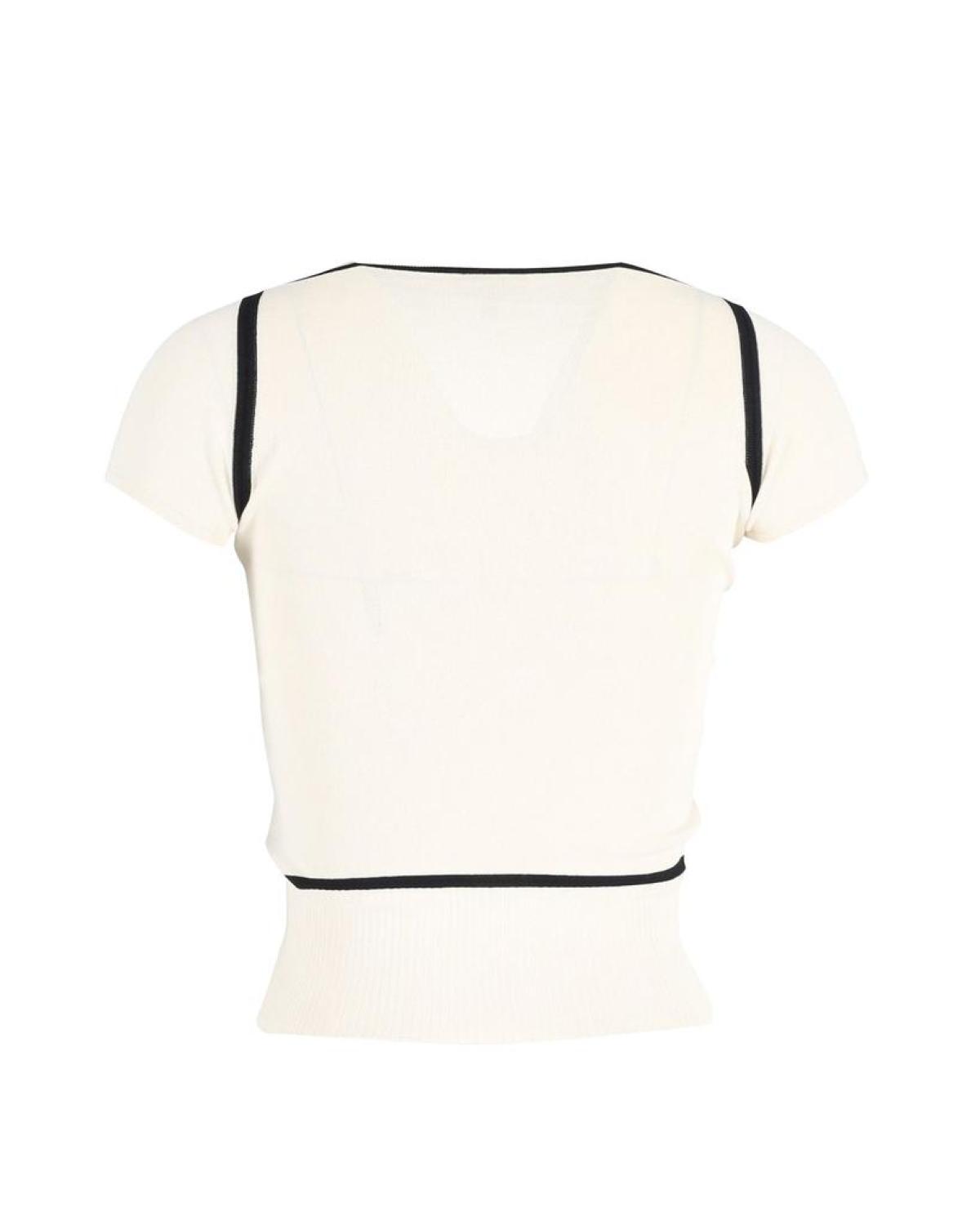 Max Mara Contrast Detail Top in Cream Cotton