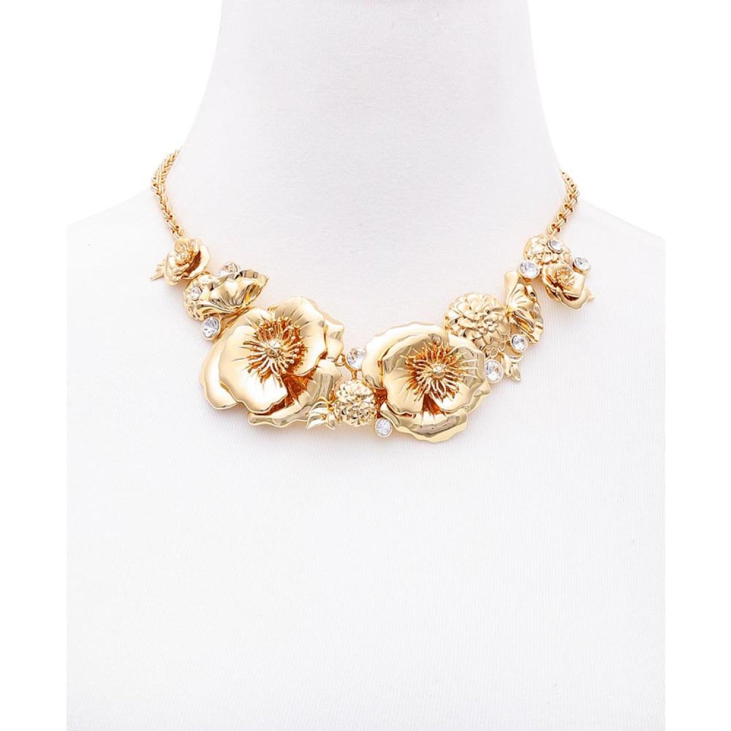 Gold-Tone Crystal & Flower Statement Necklace, 16" + 2" extender