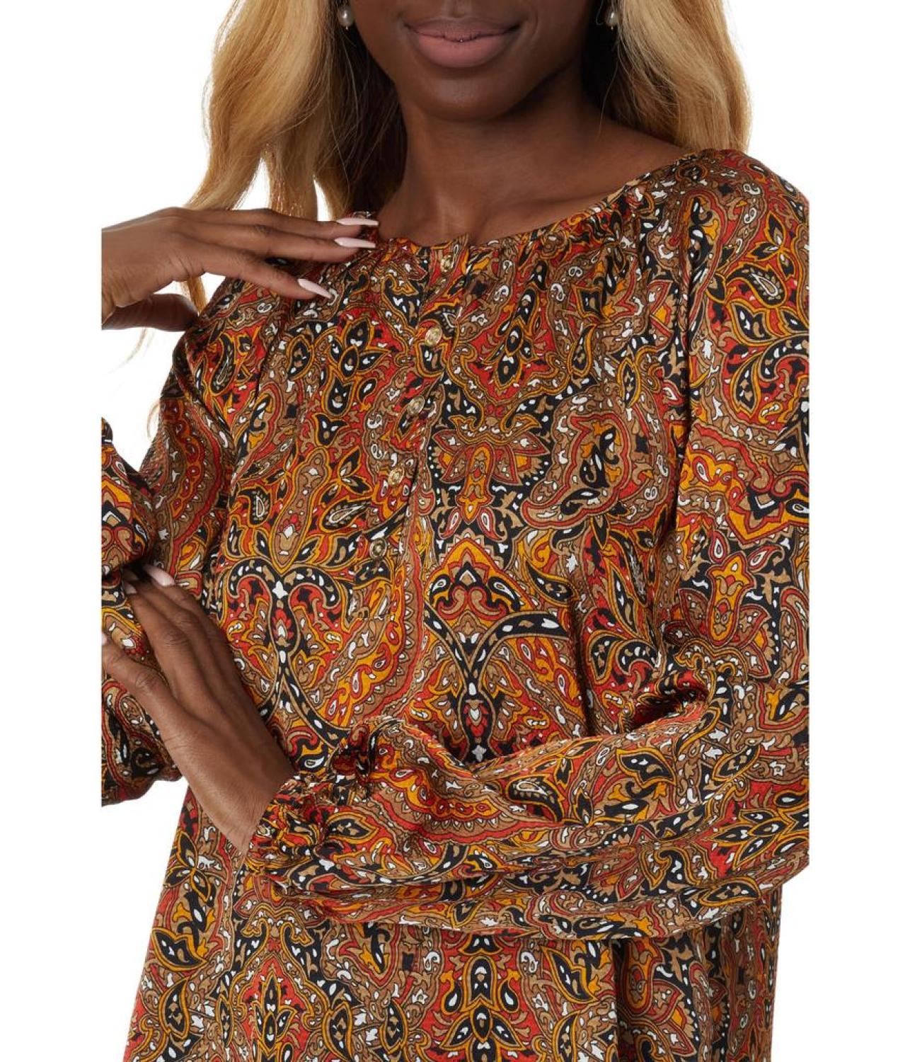 Multi Paisley Peasant Top