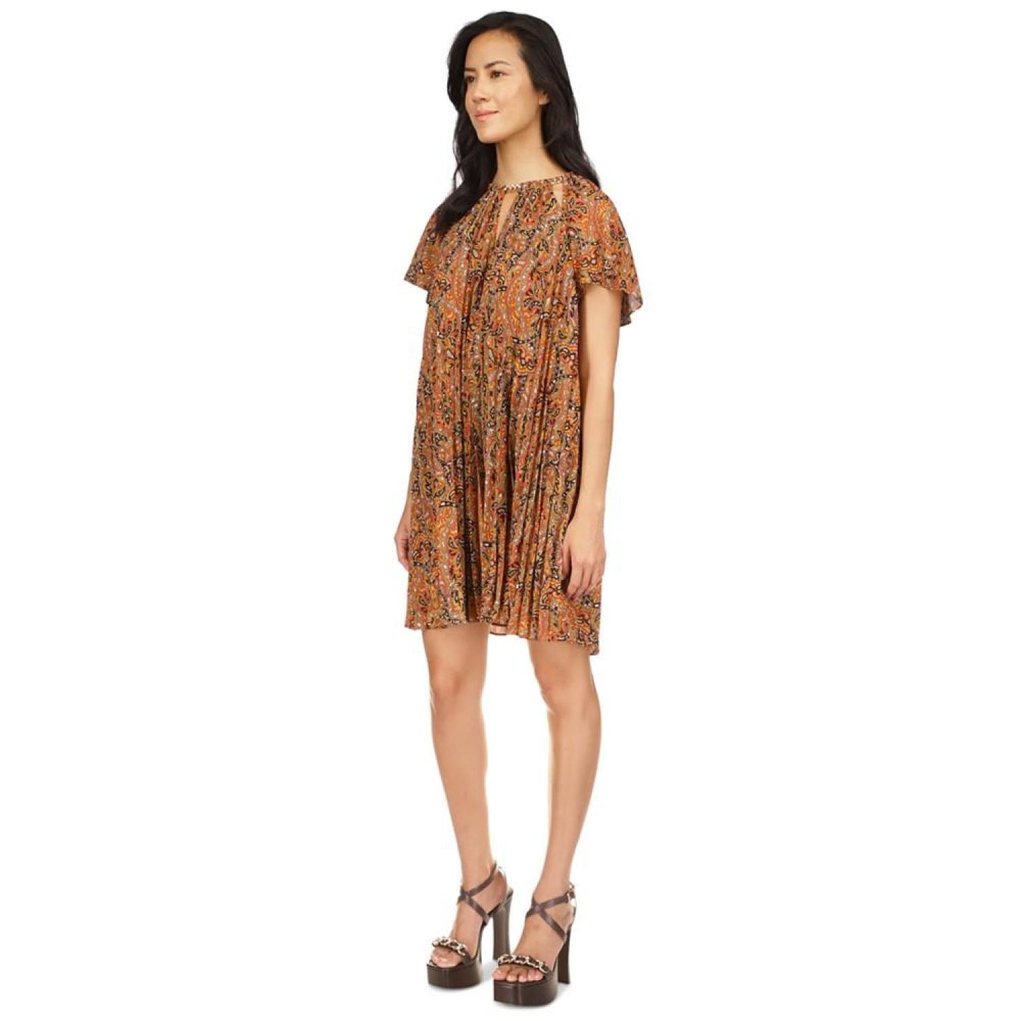 Women's Paisley Chain Pleated Dress, Regular & Petite