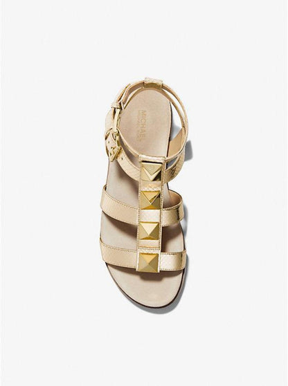 Wren Studded Metallic Snake Embossed Leather Sandal