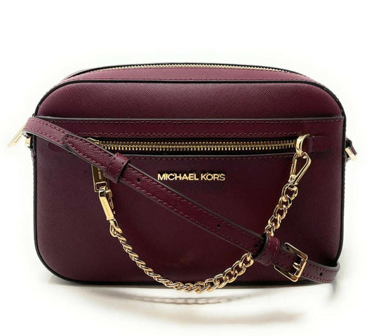 Michael Kors Jet Set East West Chain Merlot Saffiano Leather Crossbody Bag