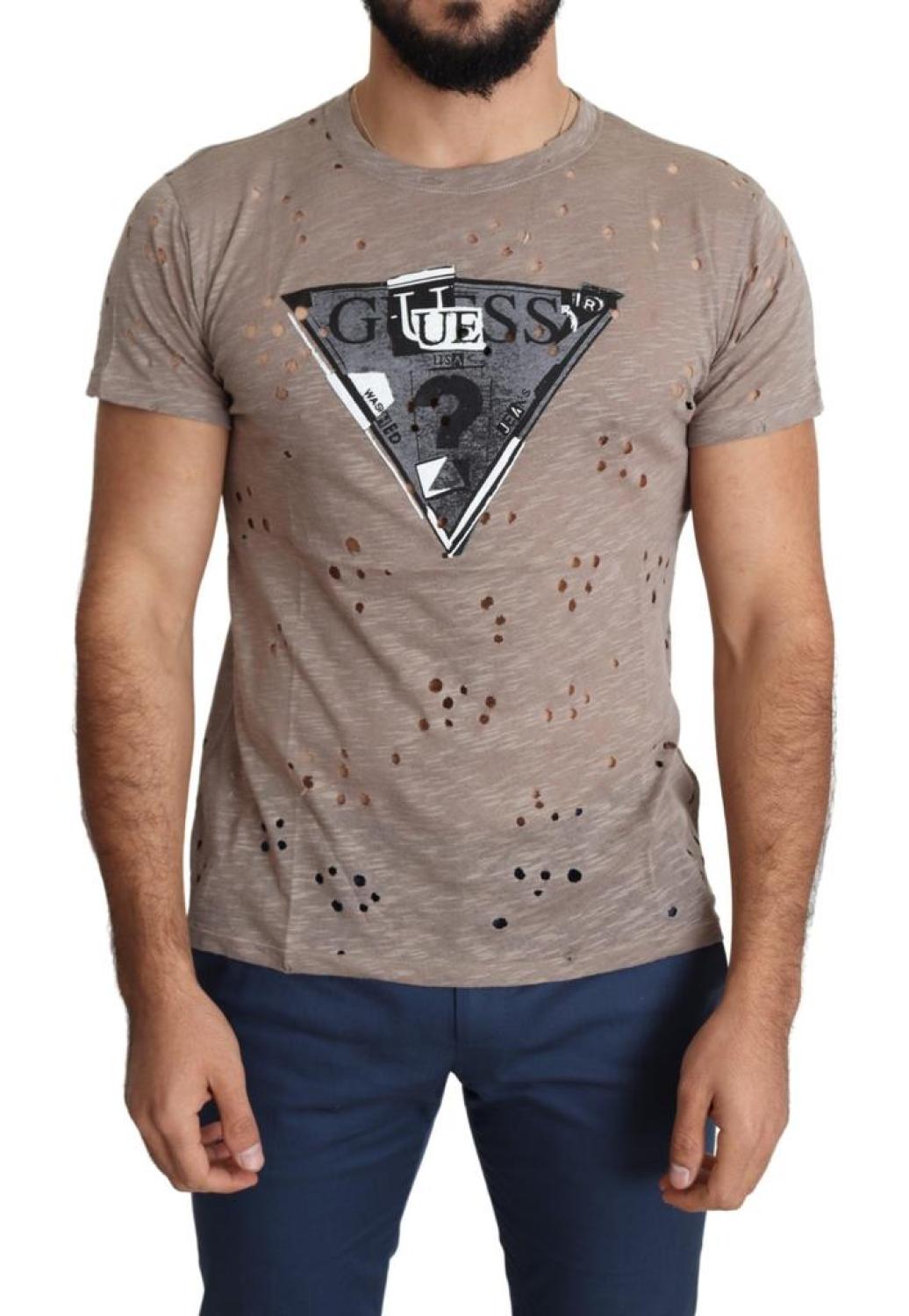 Guess  Cotton Stretch Logo Print Men Casual Perforated Men's T-shirt