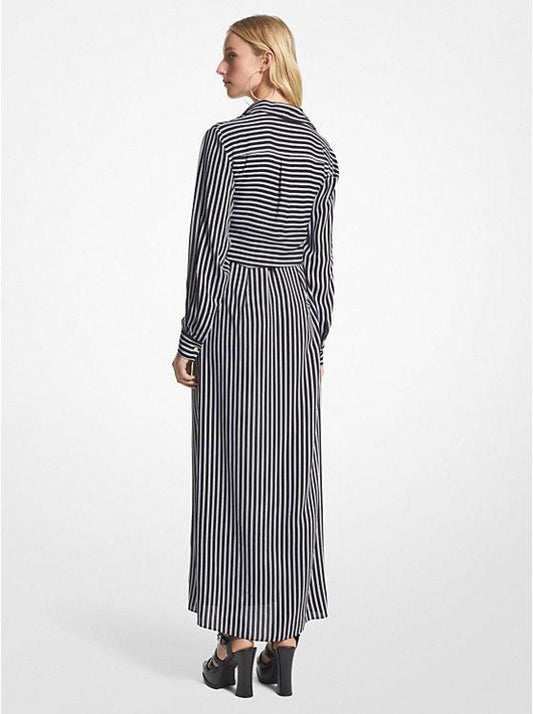 Striped Georgette Tie-Front Shirtdress