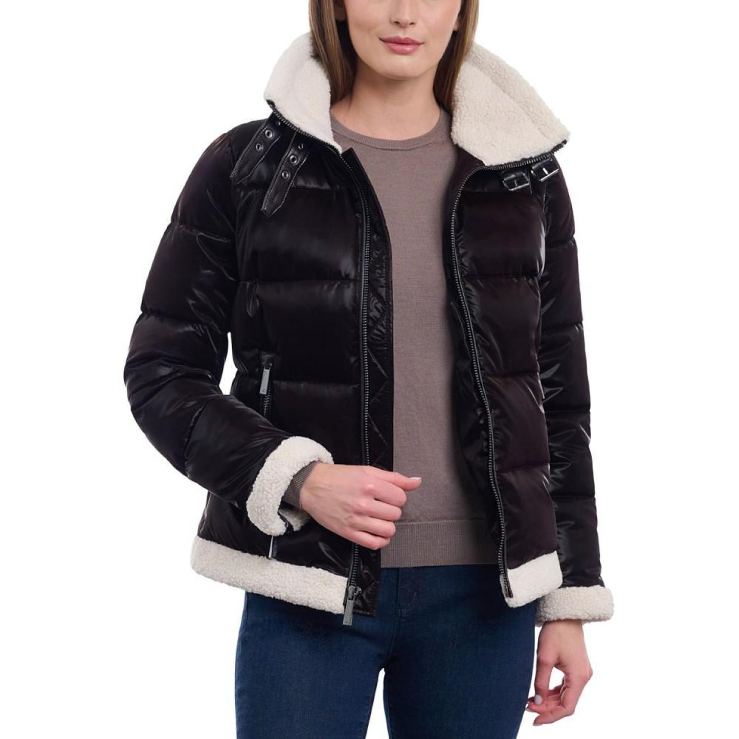 Women's Faux-Shearling Shine Puffer Coat, Created for Macy's