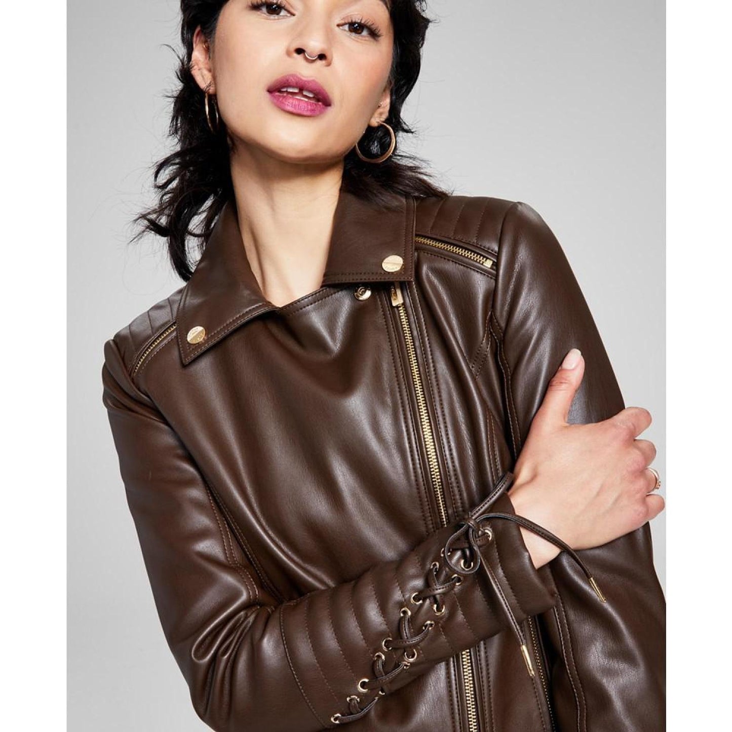 Women's Faux-Leather Asymmetric Moto Coat