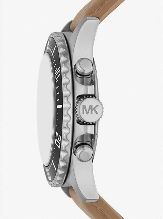 Oversized Everest Silver-Tone and Leather Watch