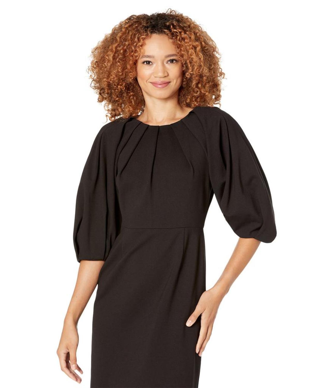 Pleated Sleeve Ponte Dress