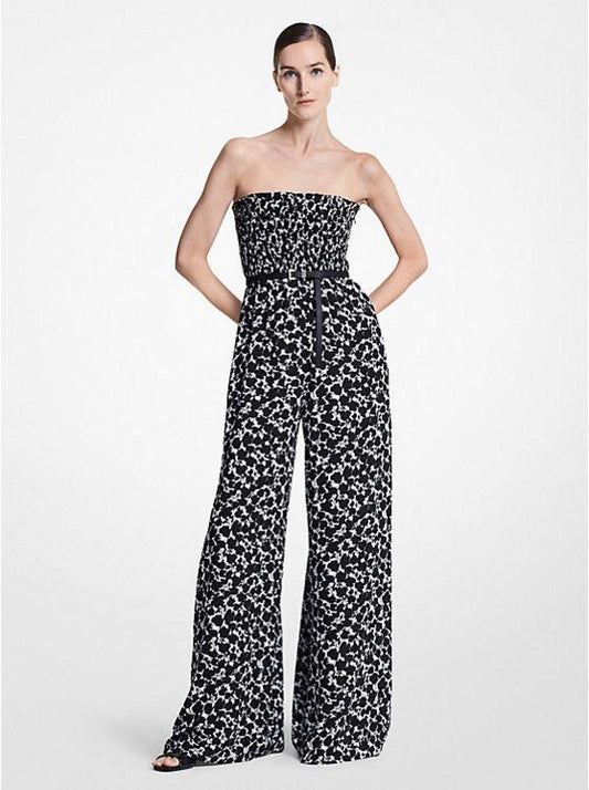 Smocked Floral Silk Georgette Jumpsuit