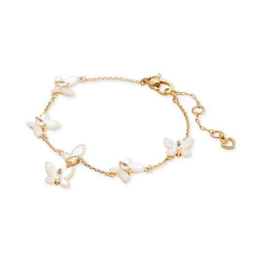 Gold-Tone Cubic Zirconia & Mother-of-Pearl Butterfly Link Bracelet