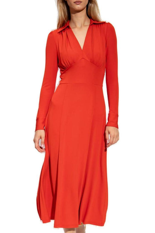 Michael Michael Kors Long Sleeved V-Neck Midi Dress