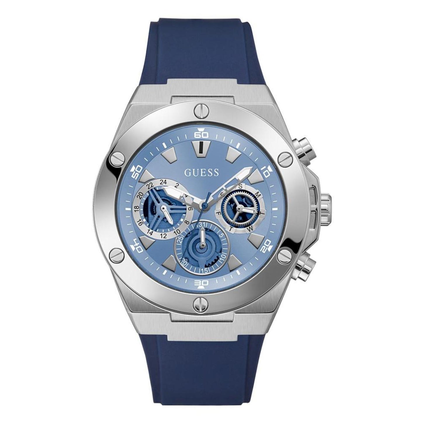 Men's Quartz Blue Silicone Strap Multi-Function Watch 46mm