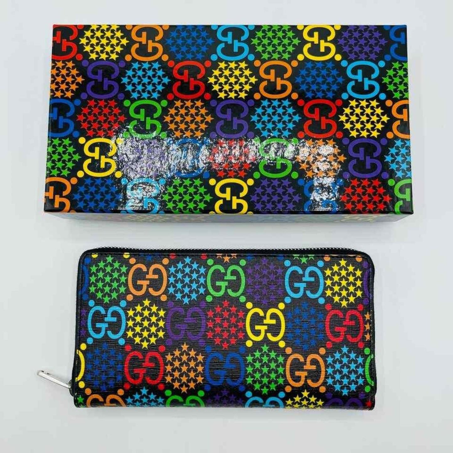 Gucci Unisex  Supreme GG Leather Psychedelic Zip Around Wallet