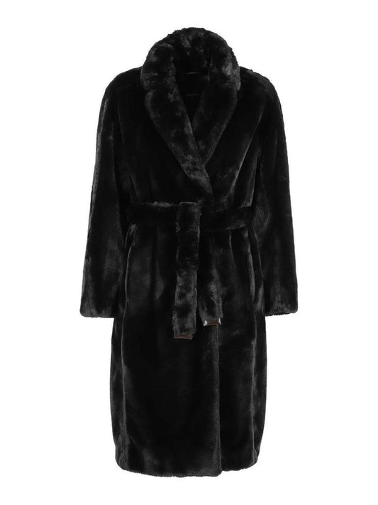 MAX MARA Women's Adorato Faux Fur Black Long Coat