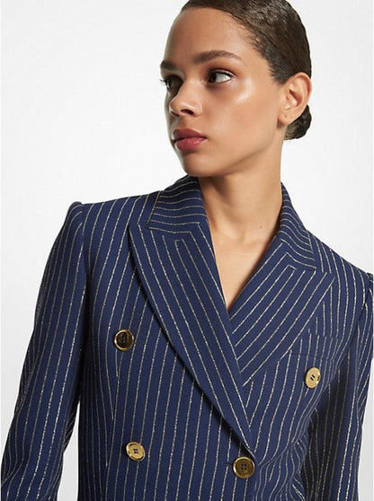 Metallic Pinstripe Double Crepe Sablé Tuxedo Dress