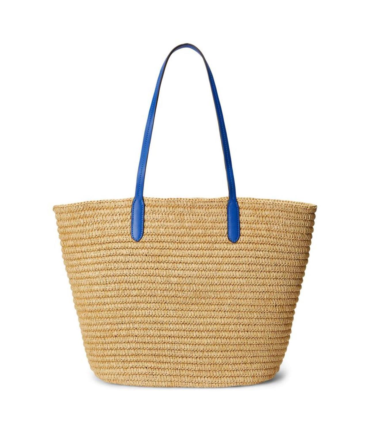 Brie Leather-Trim Straw Medium Tote Bag