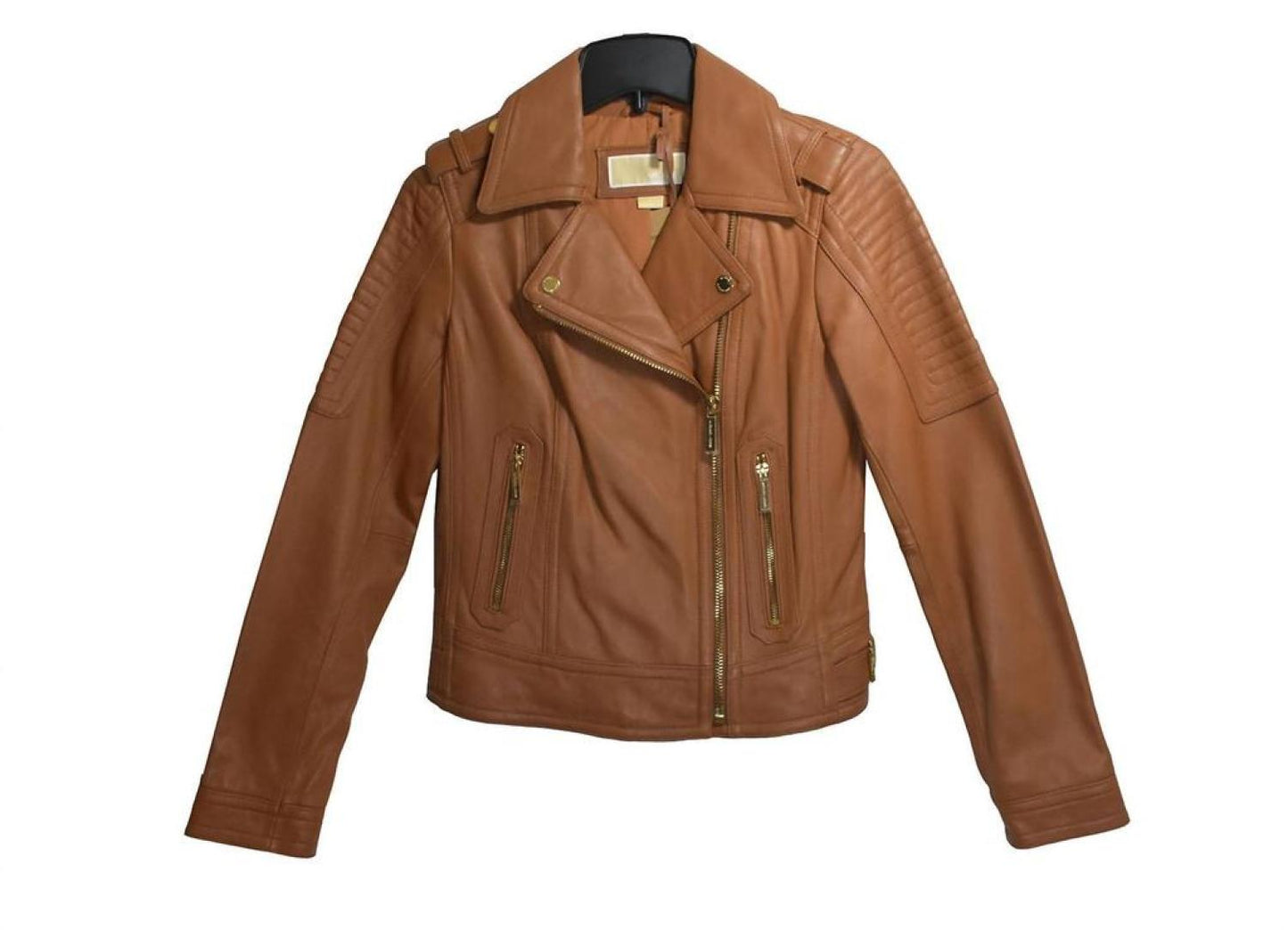 Women Luggage Leather Moto Jacket In Cognac