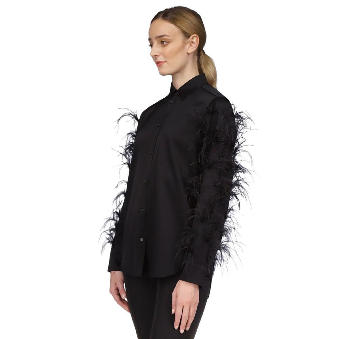 Women's Feather Trim Satin Blouse