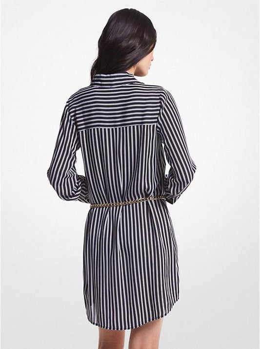 Striped Georgette Belted Shirtdress