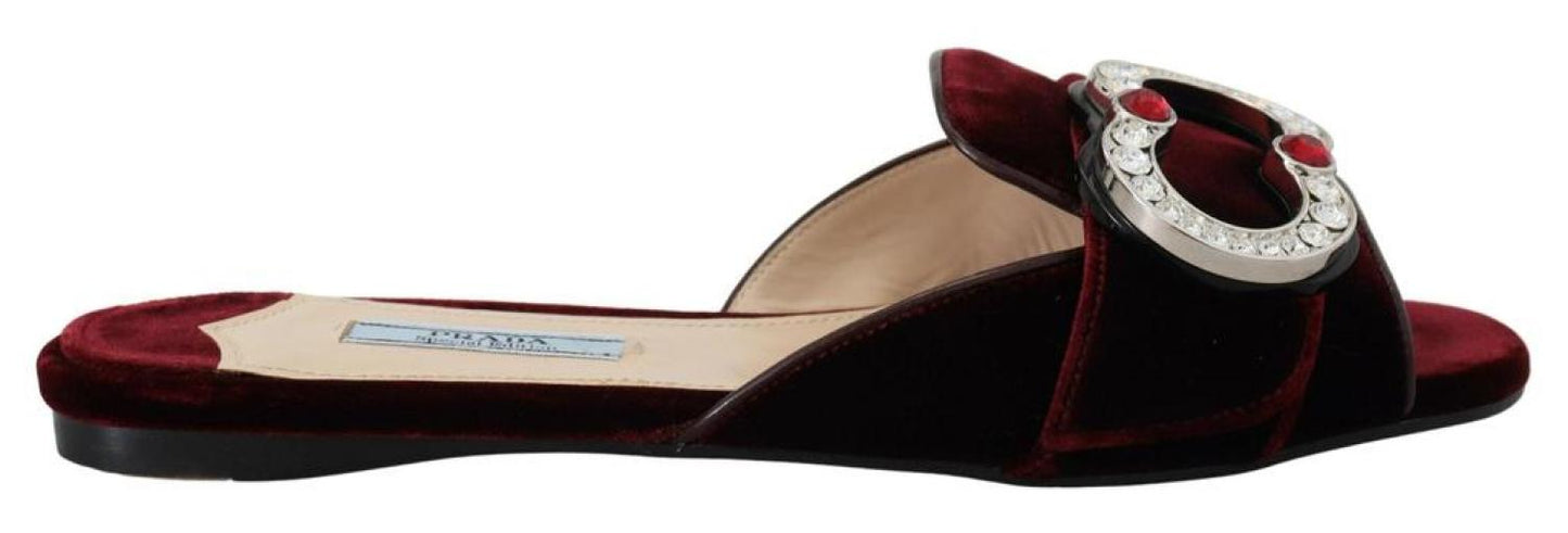 Prada Velvet Embellished Slip On Flats Women's Shoes