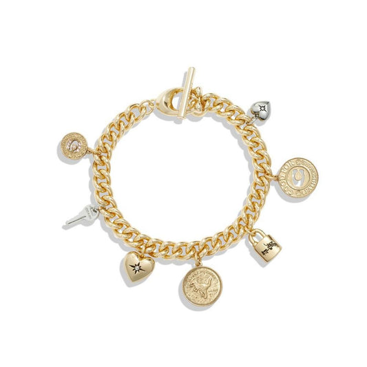 Faux Stone Signature Coin Charm Bracelet