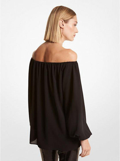 Silk Georgette Off-The-Shoulder Blouse