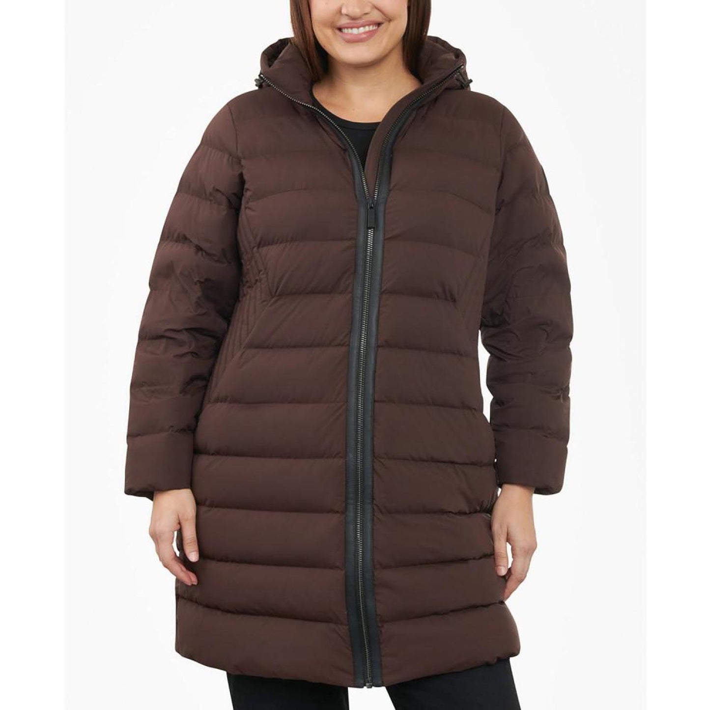 Women's Plus Size Hooded Faux-Leather-Trim Puffer Coat