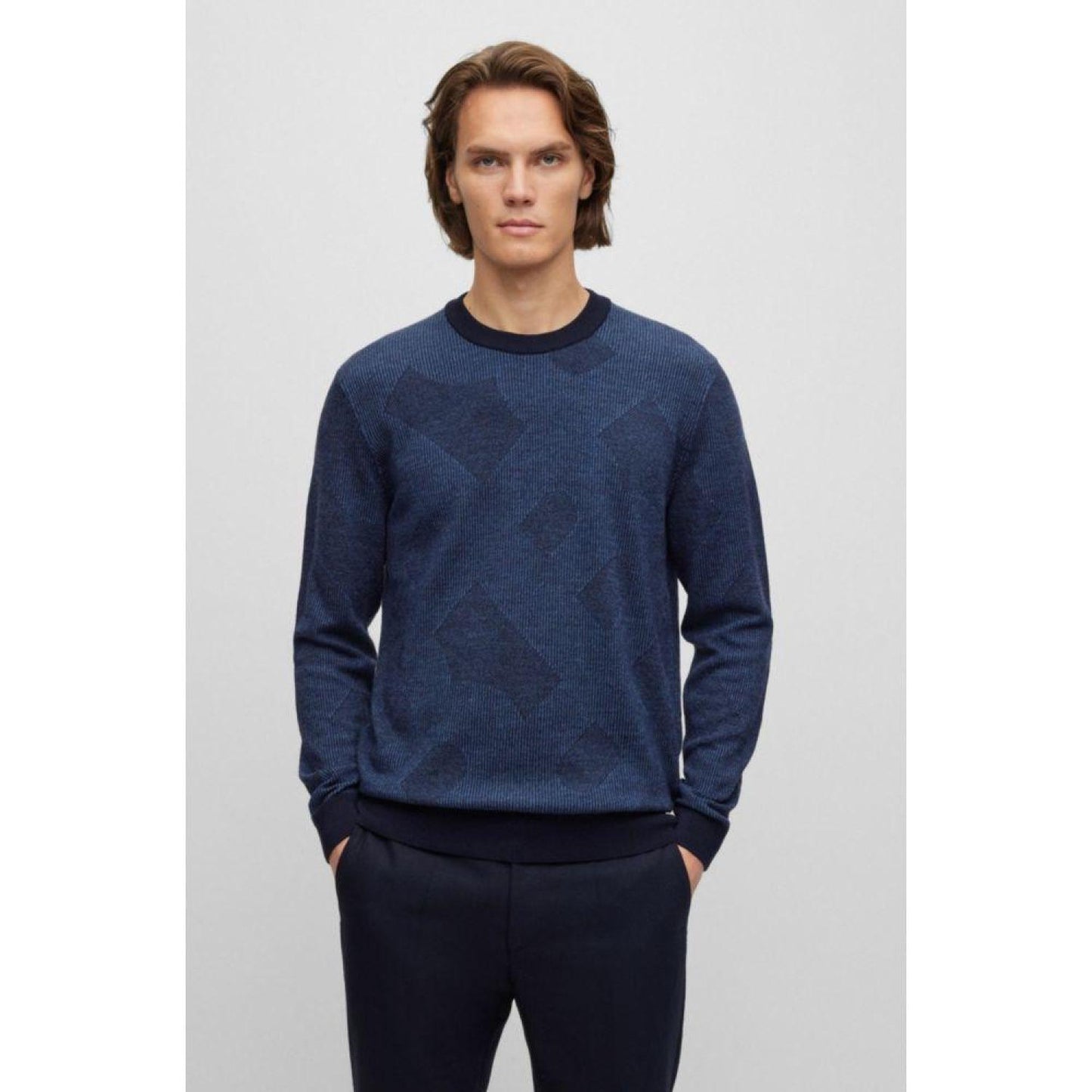 Virgin-wool sweater with two-tone monogram jacquard