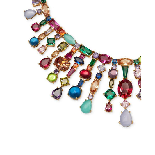 Gold-Tone Multicolor Mixed Crystal Statement Necklace, 17" + 3" extender