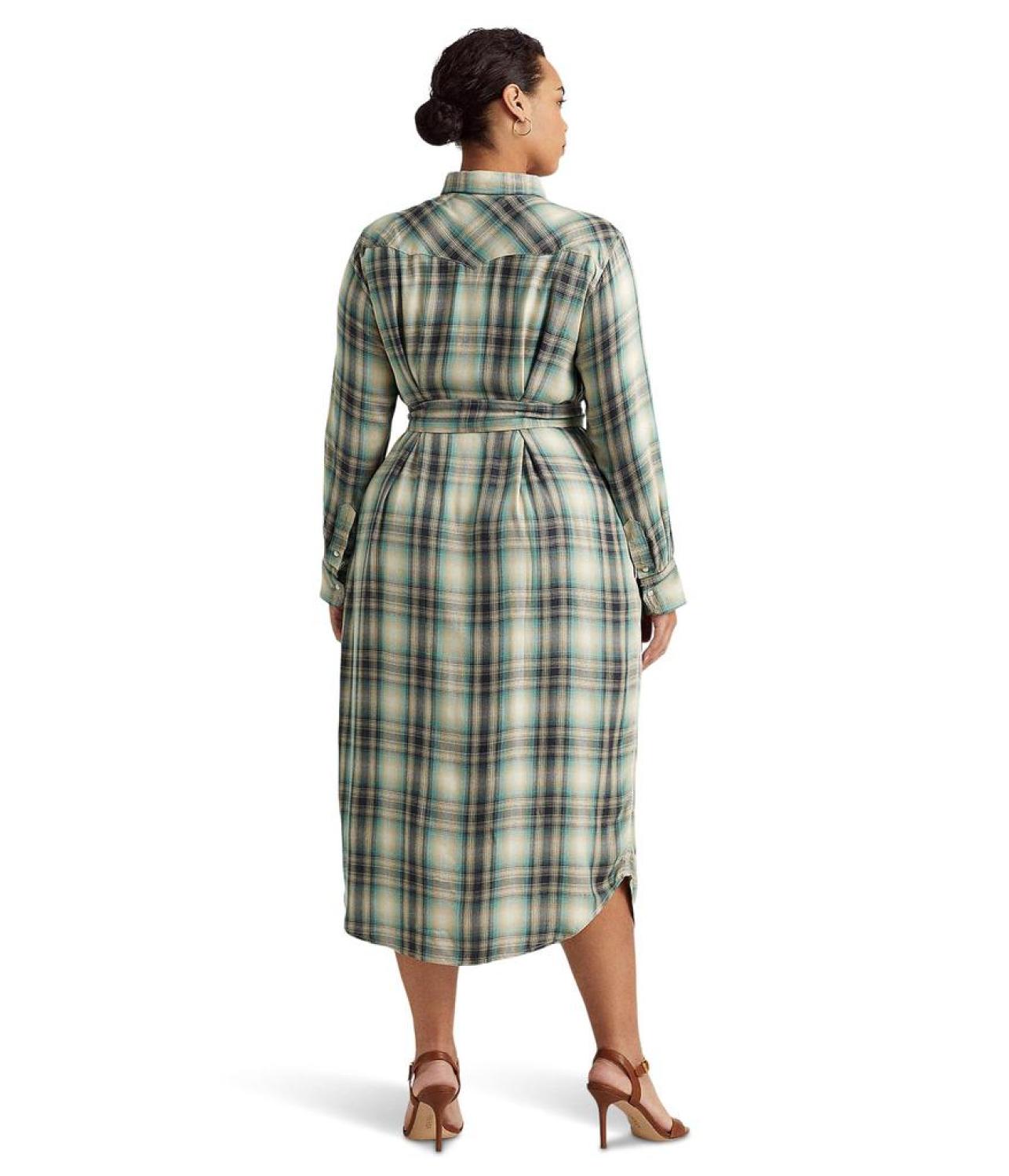 Plus Size Plaid Twill Shirtdress