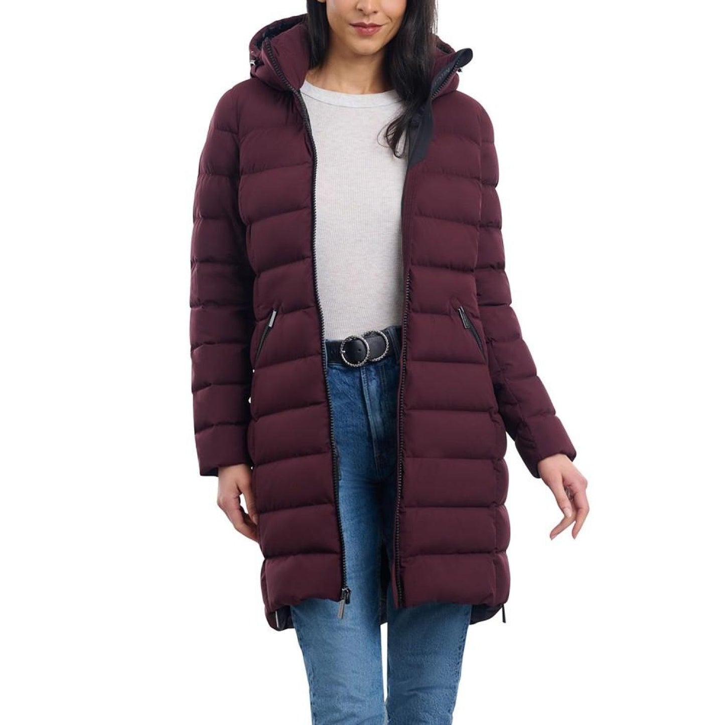 Women's Hooded Faux-Leather-Trim Puffer Coat, Created for Macy's