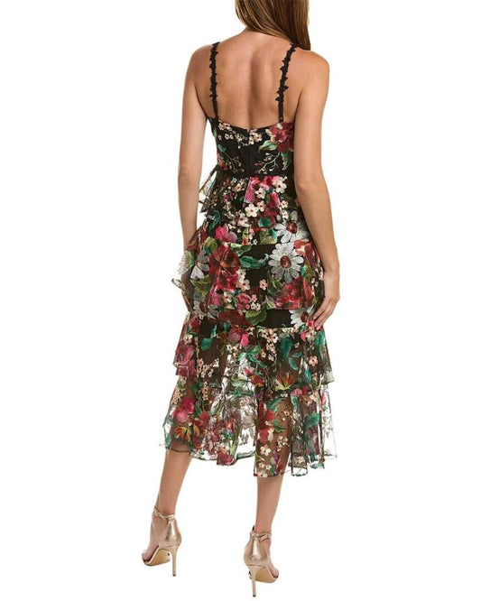 Marchesa Notte Tiered Maxi Dress