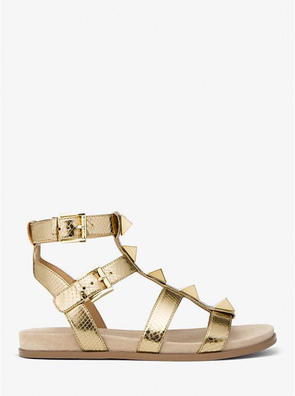 Wren Studded Metallic Snake Embossed Leather Sandal