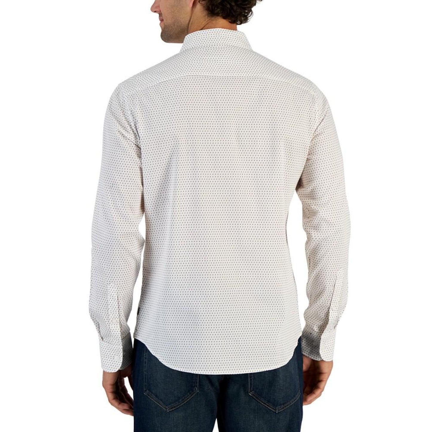 Men's Slim-Fit Long Sleeve Micro-Print Button-Front Shirt