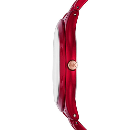 Unisex Slim Runway Red-Tone Stainless Steel Bracelet Watch