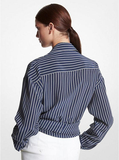 Striped Organic Silk Crepe De Chine Wrap Blouse