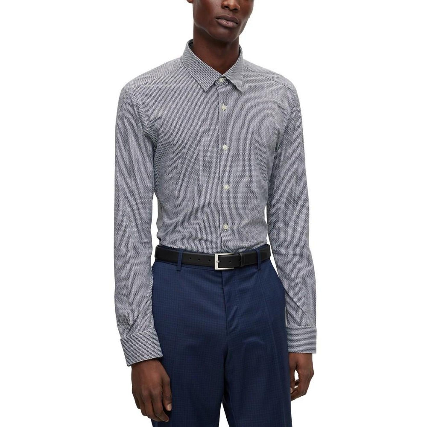 Men's Slim-Fit in Patterned Performance-Stretch Jersey Shirt