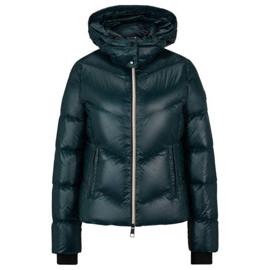 High-shine quilted down jacket with adjustable hood