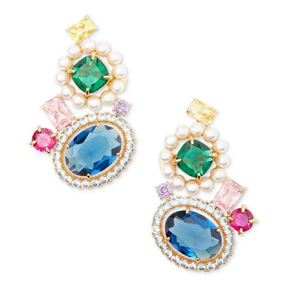 Gold-Tone Multicolor Crystal & Imitation Pearl Ear Climbers