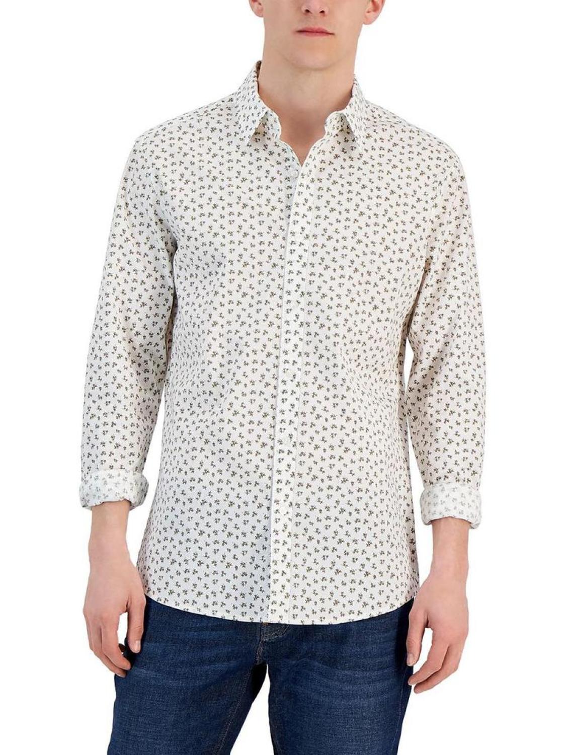 Mens Printed Slim Fit Button-Down Shirt