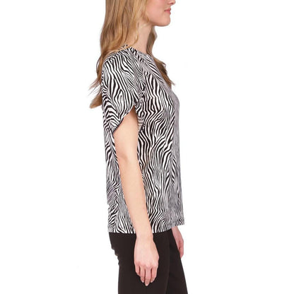 Petite Zebra-Print Petal-Sleeve Top