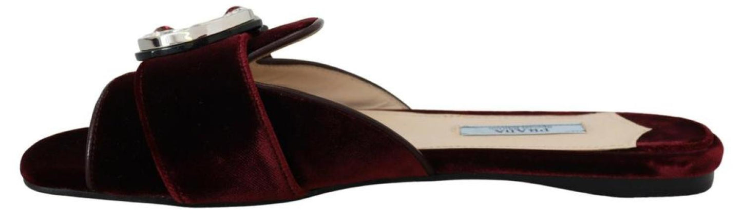 Prada Velvet Embellished Slip On Flats Women's Shoes