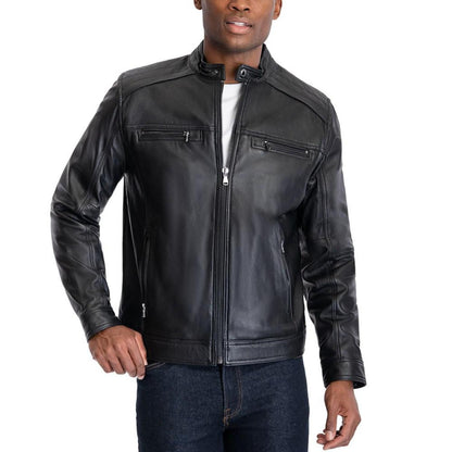 Men's Perforated Leather Moto Jacket, Created for Macy's