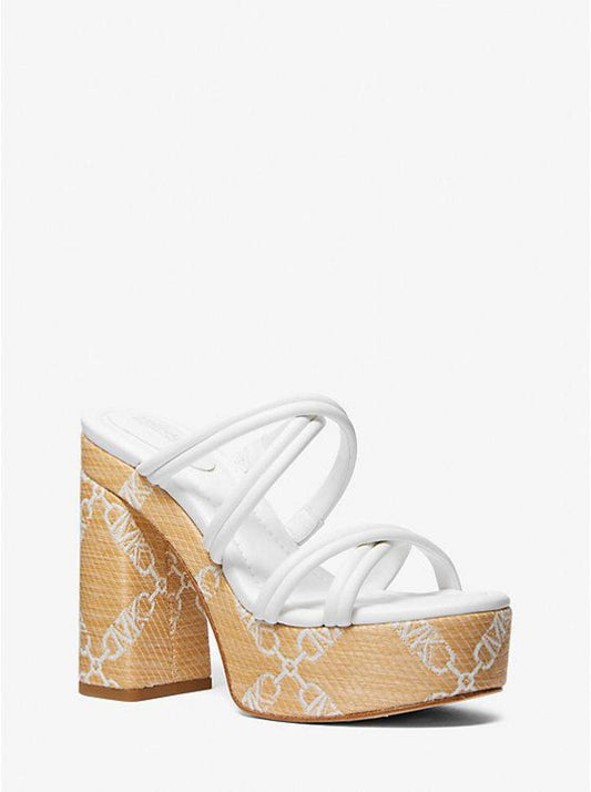 Corrine Empire Logo Jacquard Straw Platform Sandal