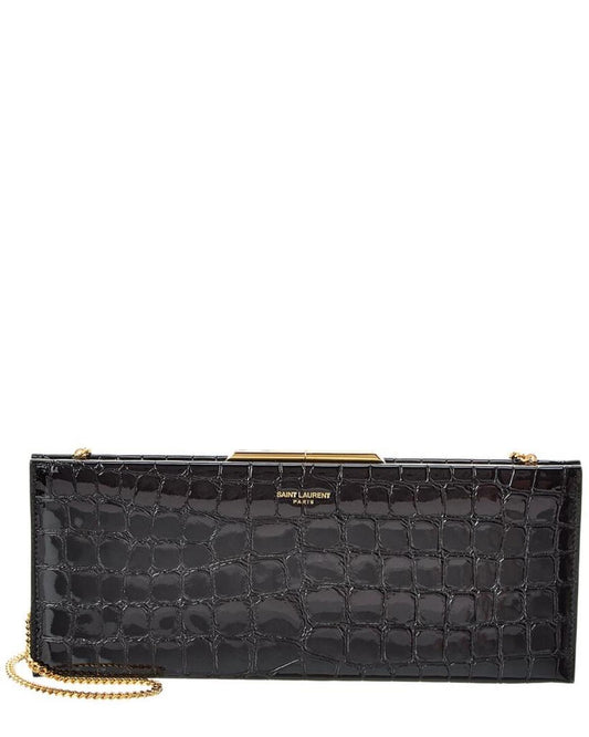 Saint Laurent Croc-Embossed Patent Clutch