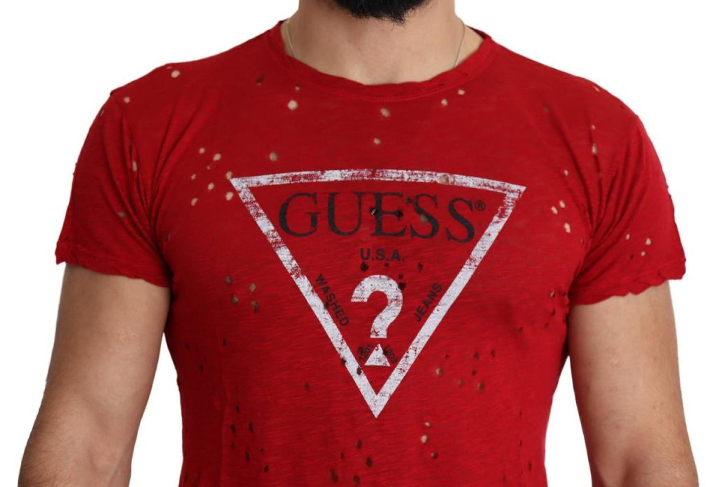 Guess  Cotton Logo Print Men Casual Top Perforated Men's T-shirt