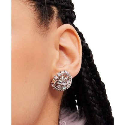 Silver-Tone Crystal Cluster Stud Earrings