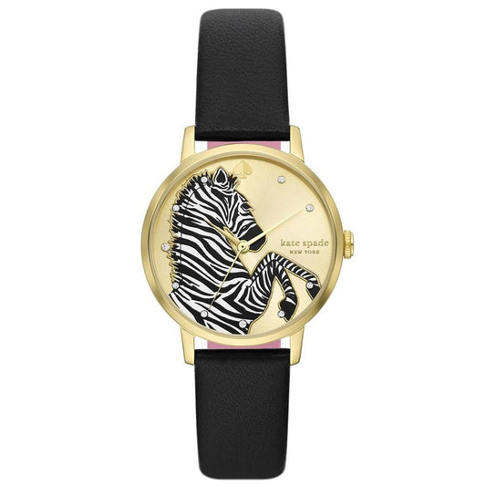 Kate Spade Women's Metro Three-Hand Zebra Black Leather Strap Watch 34mm