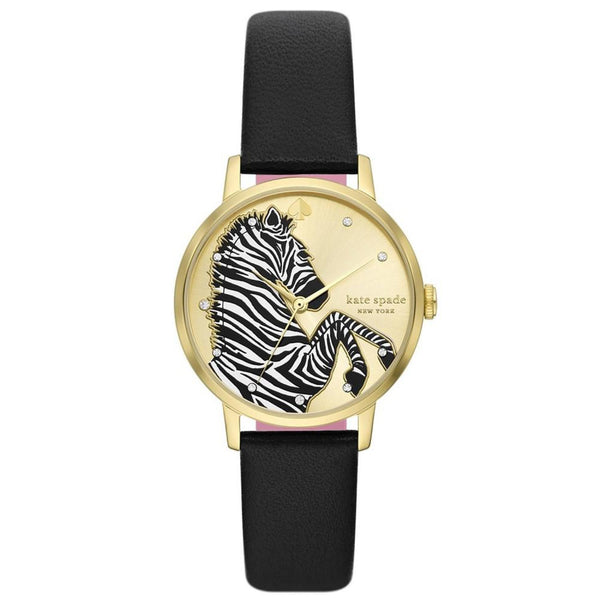 Kate Spade Women s Metro Three Hand Zebra Black Leather Strap Watch 34